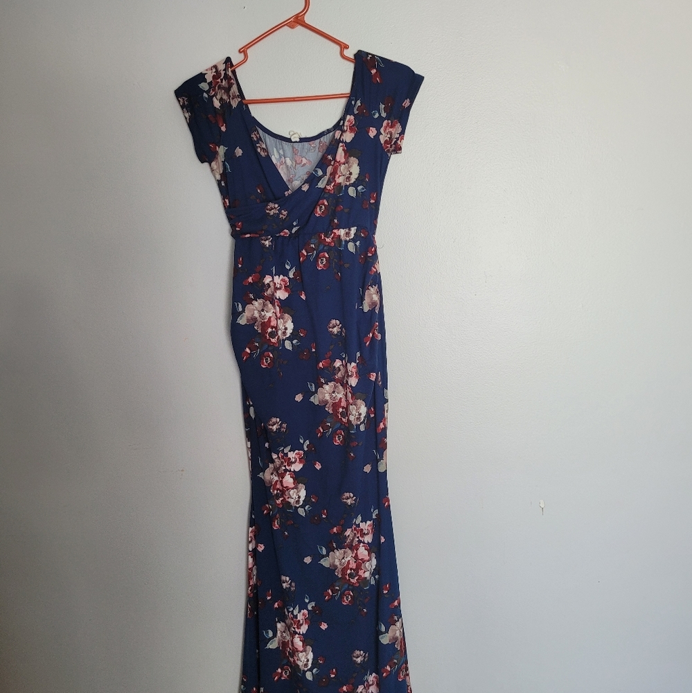 PinkBlush blue floral Off Shoulder Wrap Maternity Photoshoot Gown/Dress